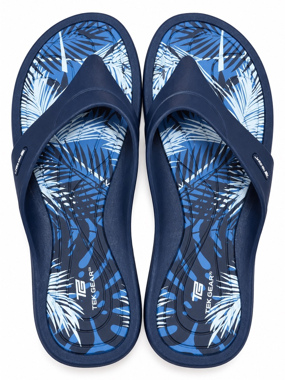 NWT Tek Gear Aquifer Women’s Flip Flops Navy Palm Print Sandals L 9-10